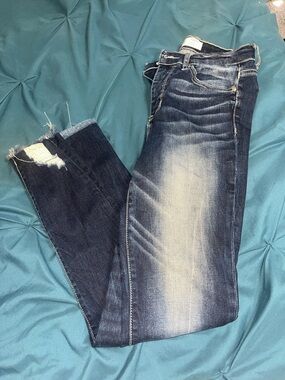 BKE Women's Dark Blue Distressed Skinny Jeans